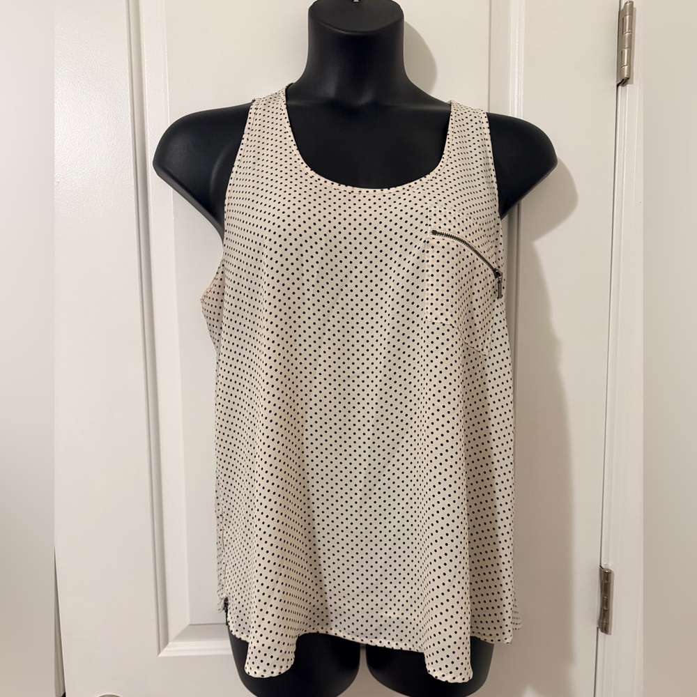 Maurices Black and White Dotted Tank Top with Zipper Detail